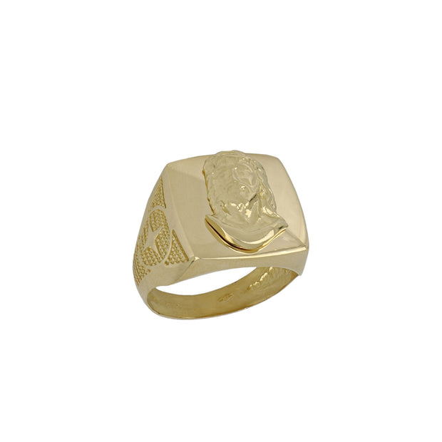 Anello in oro 18kt a scudo con Cristo