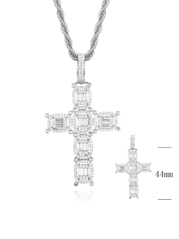 Collana "SQUARE CROSS WITH BAGUETTE" Silver