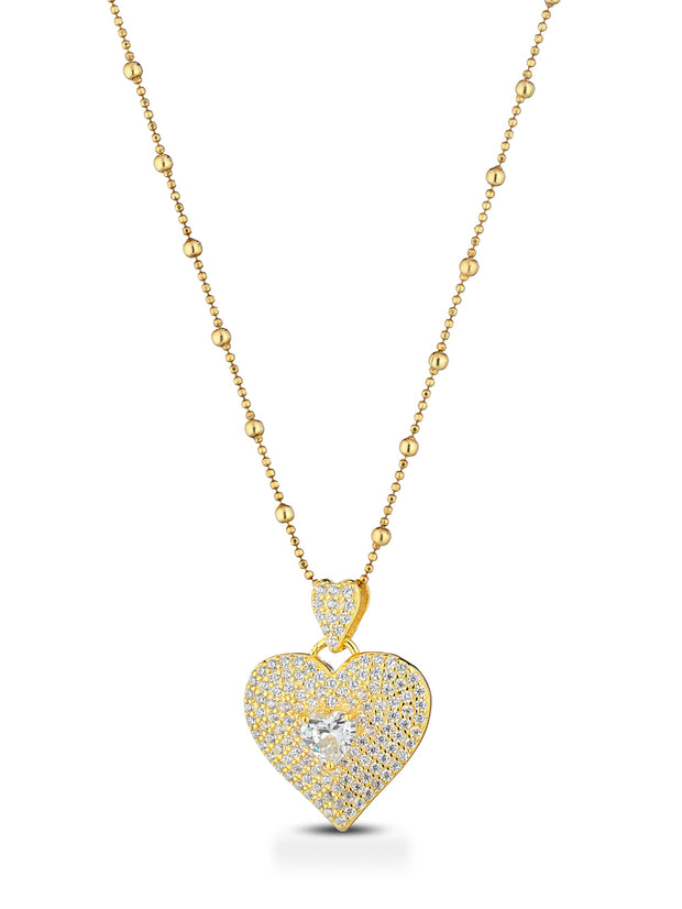 Collana in argento 925 con pendente cuore solitario gold