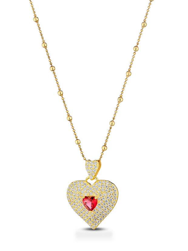 Collana in argento 925 con pendente cuore rosso solitario gold