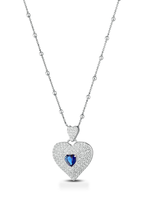 Collana in argento 925 con pendente cuore blu solitario silver