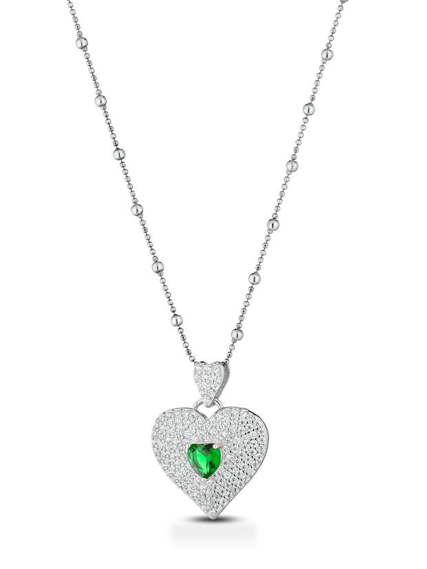 Collana in argento 925 con pendente cuore verde solitario silver