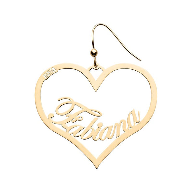 Orecchini personalizzati in Oro 18kt con nome personalizzabile forma cuore 40mm